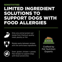 Go! Solutions Sensitivities turkey kibble texture highlights easy-to-digest pellets
