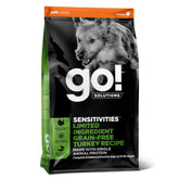 Go! Solutions Sensitivities turkey recipe bag highlighting grain-free formula for sensitive stomachs