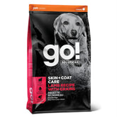 Go! Solutions Skin Coat Lamb dry dog food bag shows premium lamb for a tasty balanced meal