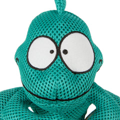 GoDog Amphibianz chameleon teal squeaker toy to engage dogs during chews.