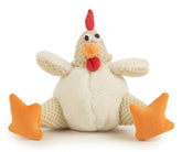 GoDog Fat Rooster squeaky toy, white, front view, invites interactive play.