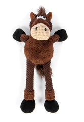 GoDog Checkers Skinny Horse squeaky toy in brown, large, built for durable play.