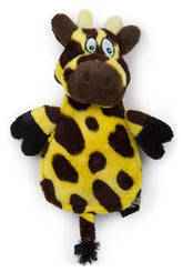 GoDog Flattie Giraffe silent squeaker toy in yellow and brown for peaceful indoor play