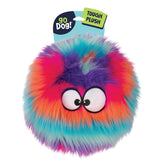 goDog Furballz squeaky ball toy in cool rainbow, ideal for interactive fetch sessions.