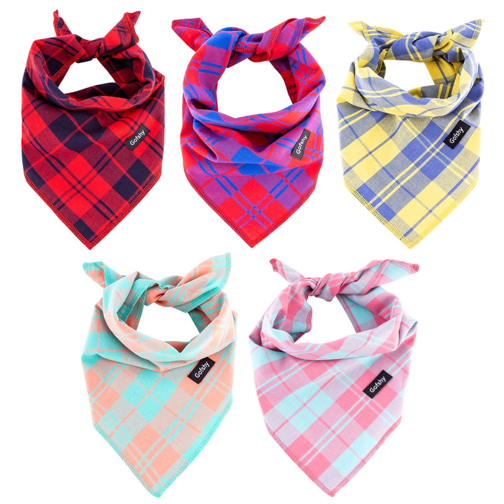 Gofshy XL pink plaid bandana on dog for festive daily wear