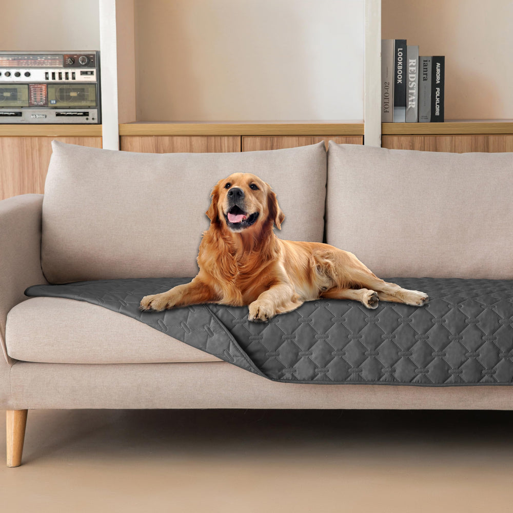 Gogobunny 3X Stronger Waterproof Pet Blanket on couch protects furniture and resists scratches.