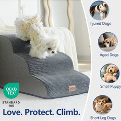 GoGoBunny curved dog stairs with low-angle ramp reducing strain for small dogs