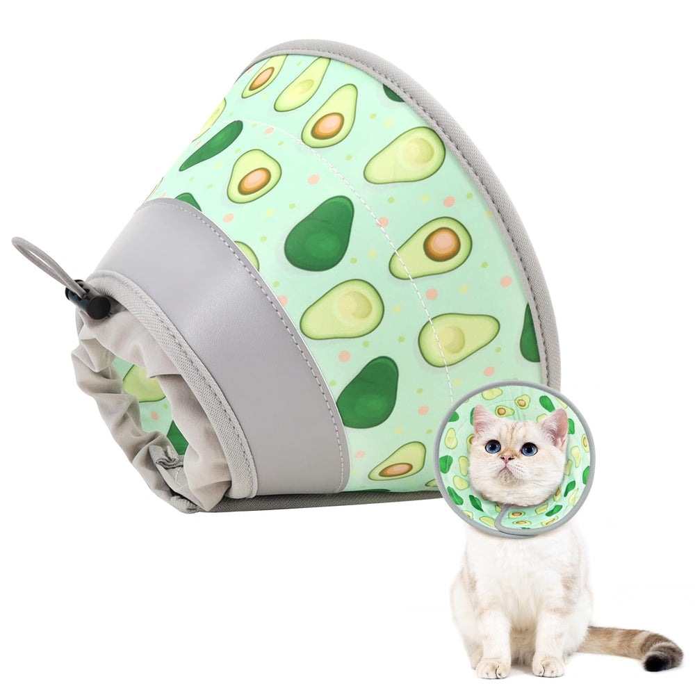 GoGoPaw avocado-green foldable cat cone for comfortable meals during recovery.