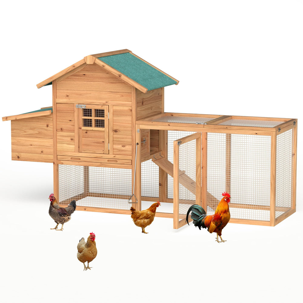 GOJOOASIS weatherproof chicken coop outdoors keeps birds dry and sheltered.