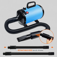 GOLADA dog dryer adjustable speed control for different coat types.
