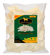 GOLDEN Chews premium rawhide chips packaging shown, natural chew for lasting dog engagement.