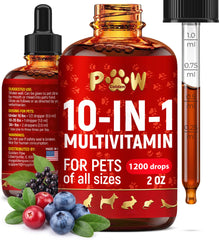 Golden Paw liquid multivitamin dog bottle pour supports daily vitality.