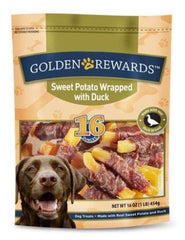 Golden Rewards duck and sweet potato treats in 32 oz bag, ideal for training rewards