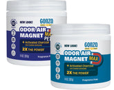 Gonzo Natural Magic Odor Air-Magnet activated charcoal bottle capturing odors at the source.