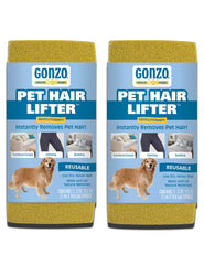 Gonzo Pet Hair Remover two-pack overview demonstrates quick, water-free cleaning for furniture and fabrics.