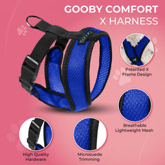 Gooby choke-free harness blue small chest area X frame design reduces neck stress