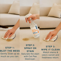 Good Life Solutions Cat Pee Destroyer cleans carpet with stubborn stains.