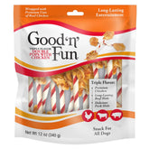 GOOD 'N' FUN Triple Flavor Double Pops chicken-wrap chew for dogs; protein-rich treat.