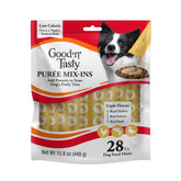 Good 'N' Tasty Triple Flavor Puree Mix-Ins packaging with single-serve tubes for easy mealtime prep.