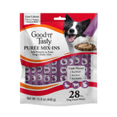 Good 'n' Tasty triple-flavor puree mix-ins tube on kibble boosts hydration and flavor.