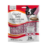 Good N Tasty Triple Flavor Puree Mix-Ins tubes add protein-rich flavor to your dog's kibble.