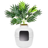 Good Pet Stuff Hidden Litter Box Planter round white exterior blends with decor and hides litter
