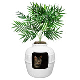 Good Pet Stuff hidden litter box planter in white birch finish discreetly hides litter.