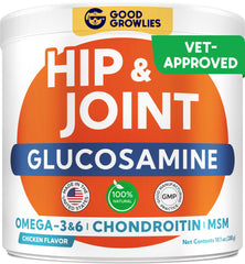 GoodGrowlies glucosamine dog chews front view for joint support.