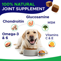 GoodGrowlies glucosamine dog chews packaging box highlights USA-made formula.