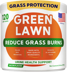 GOODGROWLIES green grass dog chews bottle showing lawn protection benefits