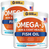 GOODGROWLIES Omega 3 for dogs in a bottle supports overall health and easy dosing.
