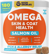 GOODGROWLIES Omega3 fish oil for dogs bottle supports a healthy coat and skin.