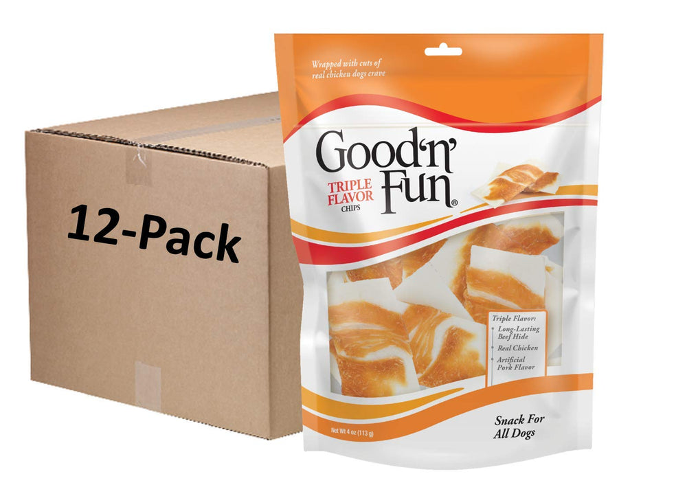 GOOD 'N' FUN triple flavor chips with real chicken provide a satisfying long chew
