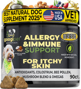 Googipet Dog Allergy Chews bottle front showing packaging and product name for itch relief potential.