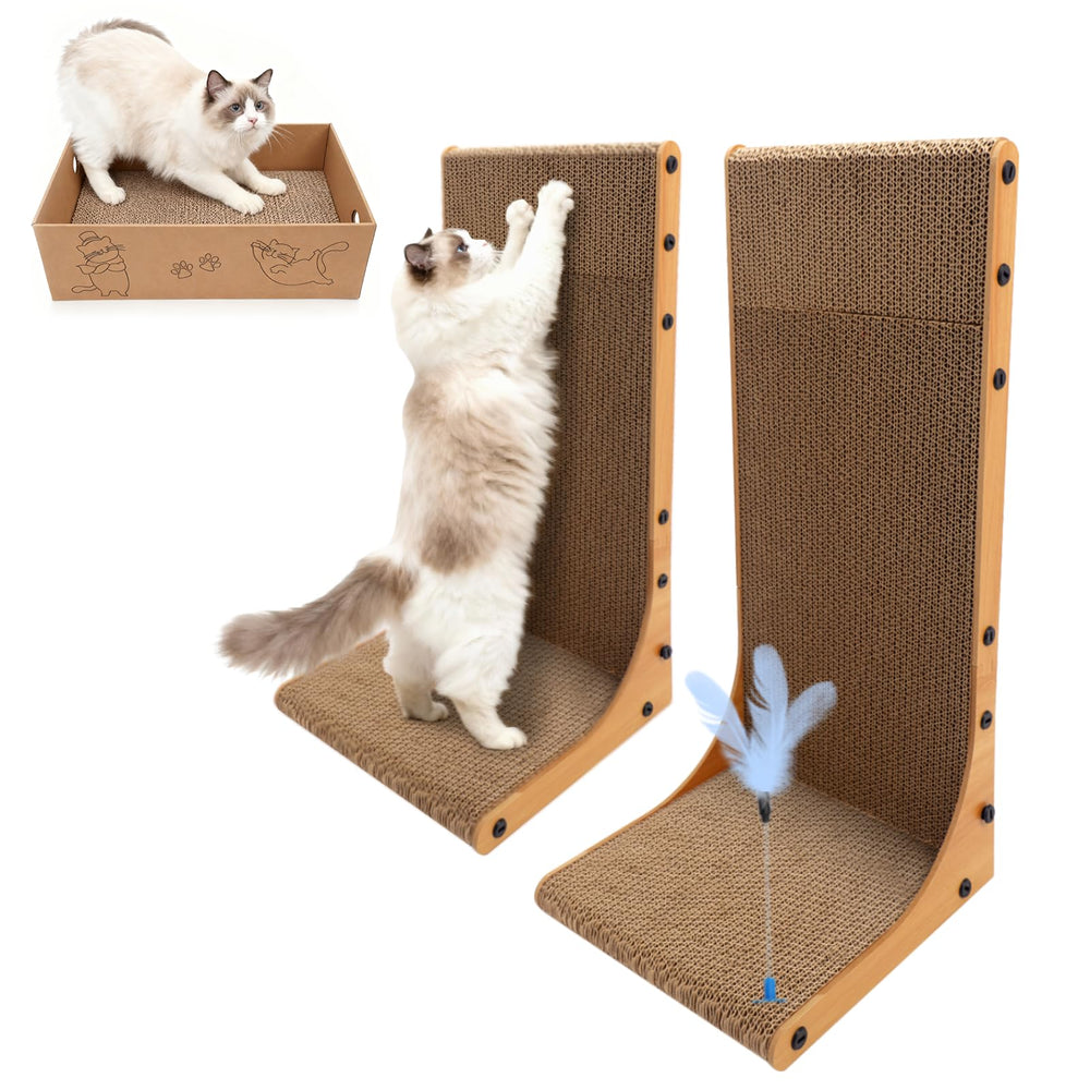 Goosheep L-shaped scratcher 22in front view protects furniture while cats stretch.