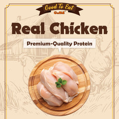 Gootoe chicken jerky close-up emphasizing premium real chicken protein for dogs.
