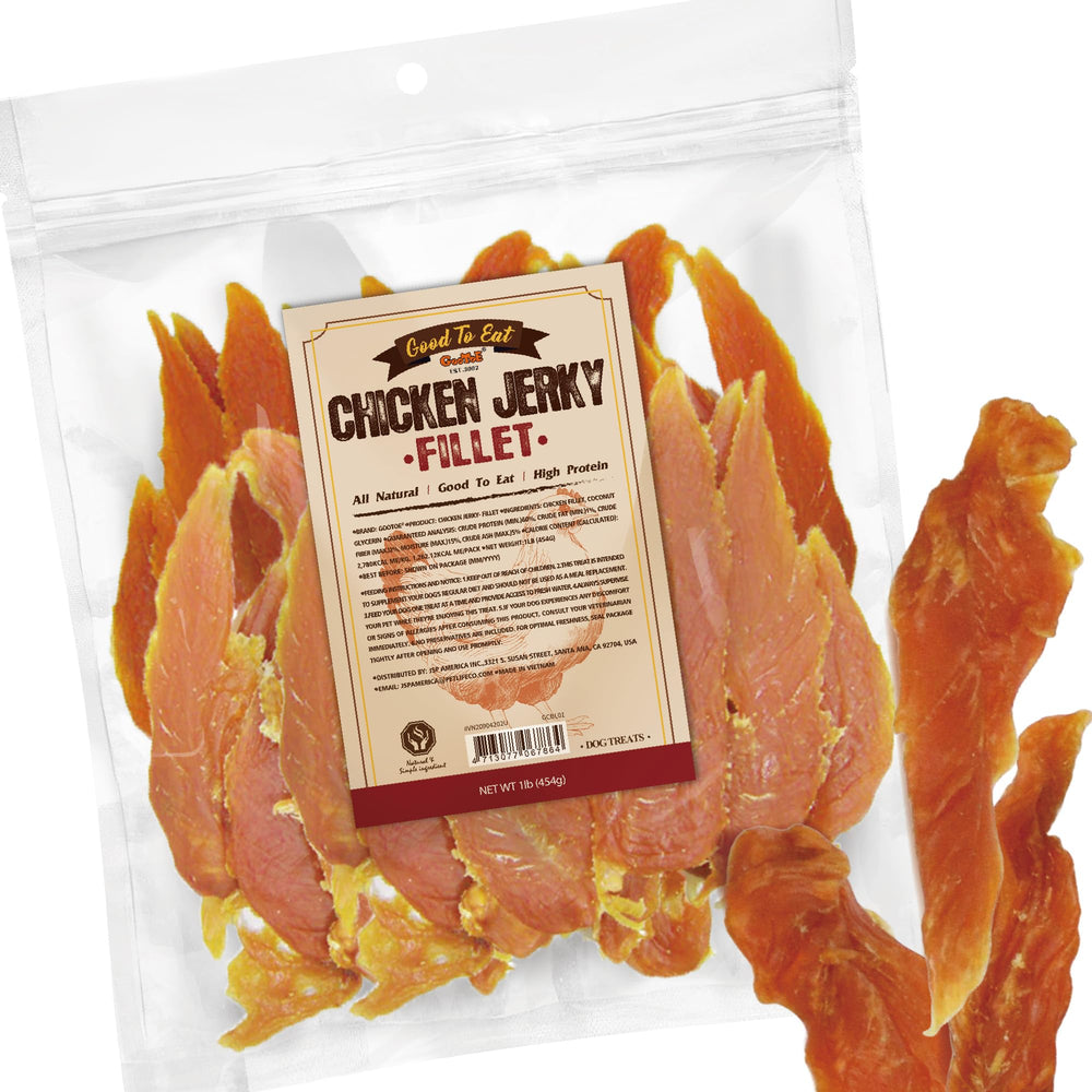 Gootoe chicken jerky dog treats pack with savory aroma and protein-packed snack.