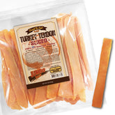 Gootoe Turkey Tendon dog treat sliced for medium breeds, ideal for extended chewing sessions.
