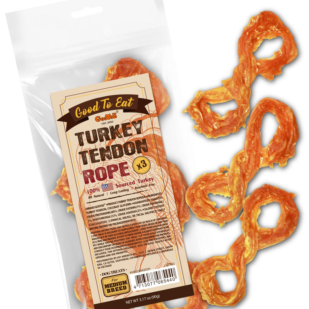 Gootoe turkey tendon dog treats 3-pack for medium breeds.