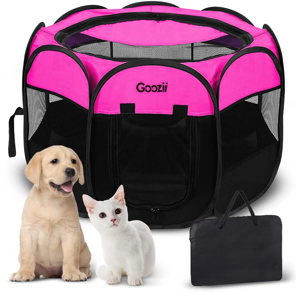 Goozii portable playpen setup shows quick unfolding for travel.