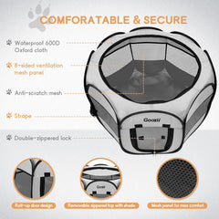 Eight-panel Goozii playpen design provides a roomy, durable enclosure.