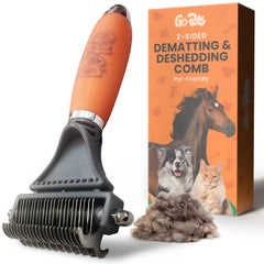 GoPets 2-in-1 dematting comb dual-sided tool for painless detangling.