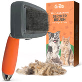GoPets self-cleaning slicker brush for dogs and cats detangles mats gently.