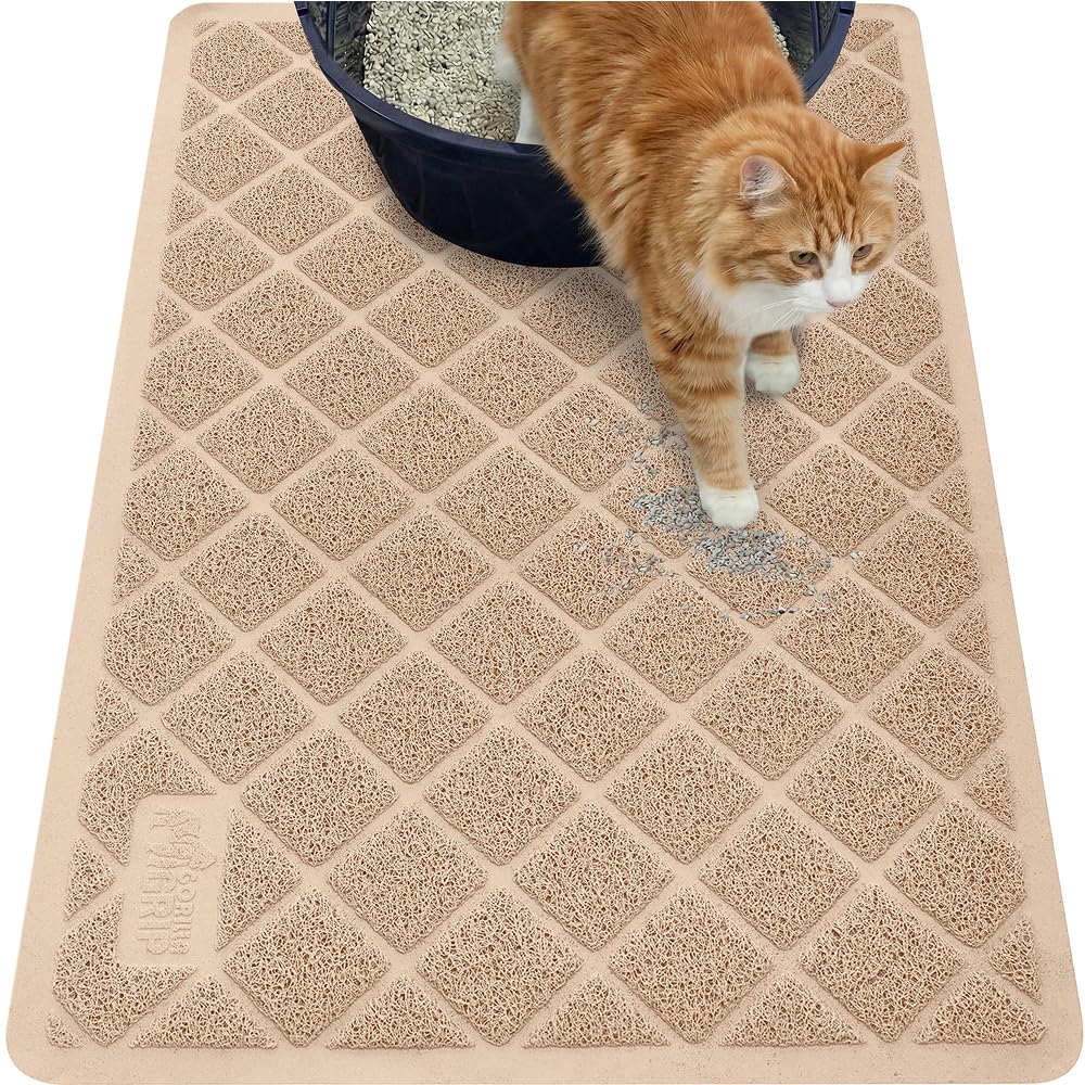 GORILLA GRIP mat shows thick mesh coils trapping litter at the top for cleaner floors.