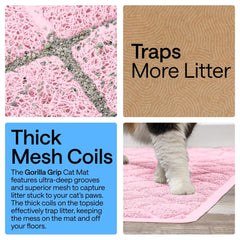 Deep grooves on the mat surface trap litter and dust