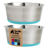Gorilla Grip 8-cup turquoise dog bowl ready for meals