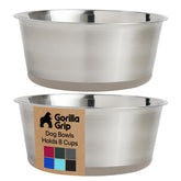 GORILLA GRIP dog bowl with 8-cup capacity and durable stainless steel.