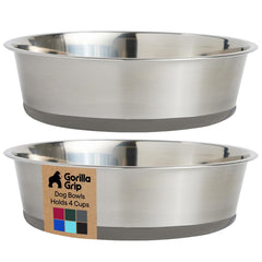 Gorilla Grip dog bowl in stainless steel with 4-cup capacity, ideal for meals.