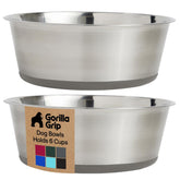 GORILLA GRIP stainless steel dog bowls with 6 cup capacity for daily meals.