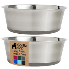 GORILLA GRIP stainless steel dog bowls with 6 cup capacity for daily meals.